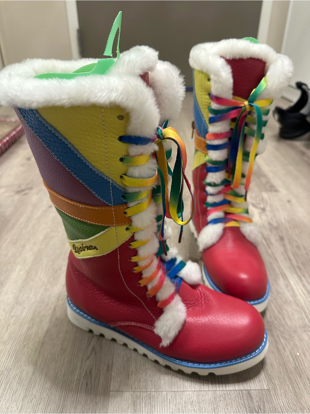Colorful Rainbow Kids Winter Boots with Faux Fur Trim